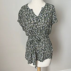 Green Floral Tunic with Tie Waist